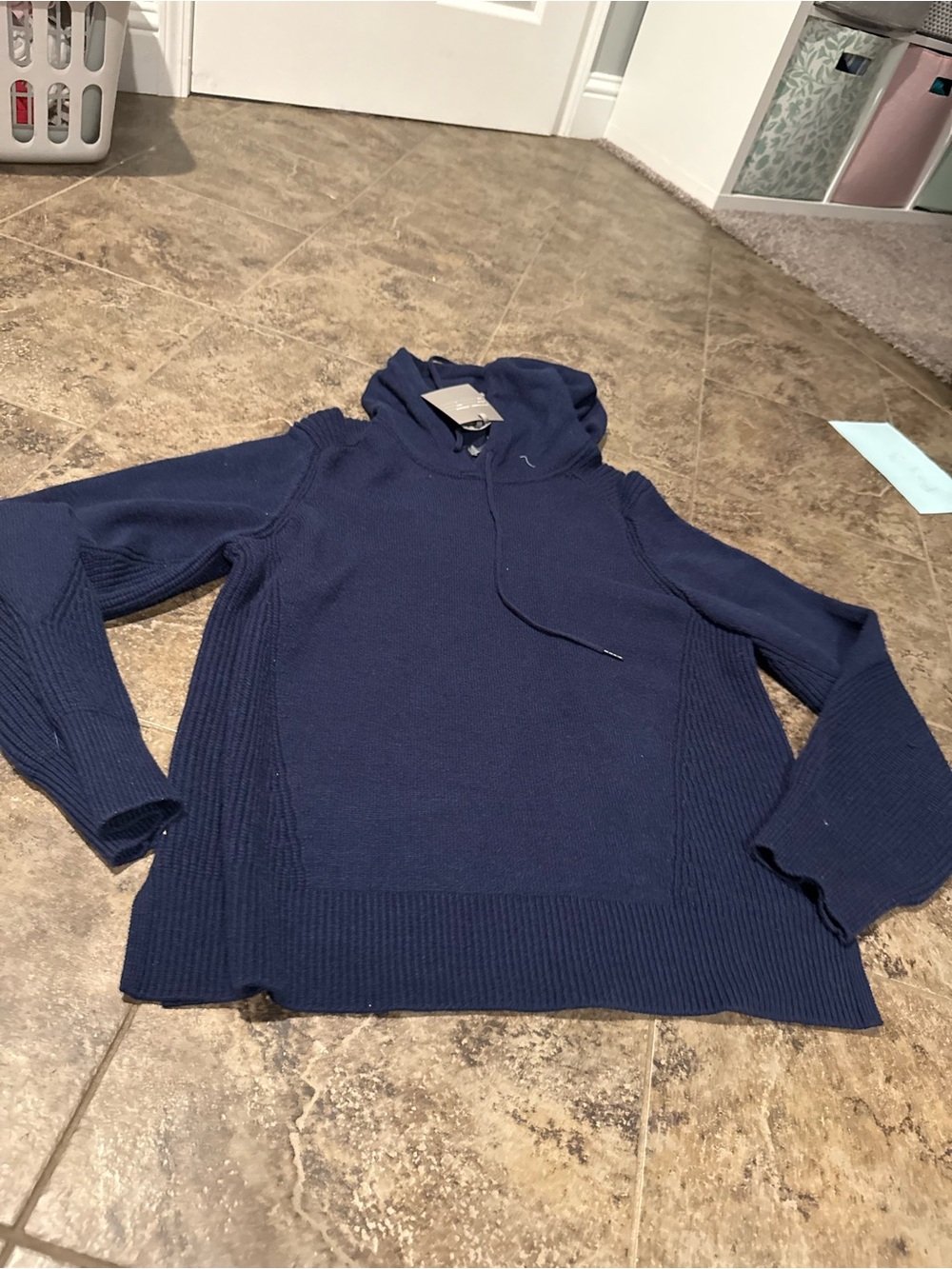 🫑Womens Navy Knit Hoodie Sweater
